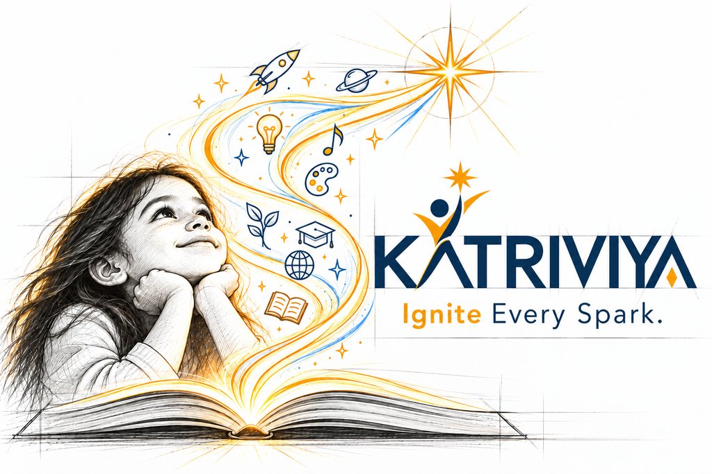 Katriviya — Ignite Every Spark. A child dreaming over an open book.